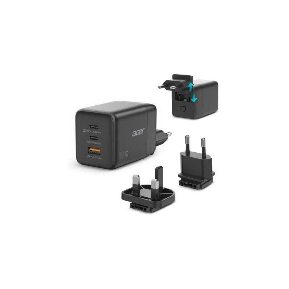 Acer Gan Charger Pd100w 2X Usb-C 1X Usb-A Ultra-Fast Charging 1.5M Black