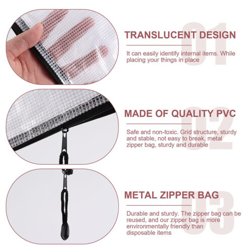 18Pcs Mesh Zipper Pouch Document Bag, 8 Assorted Size, Waterproof Plastic Zip File Folders, Multipurpose for Office,Home 2