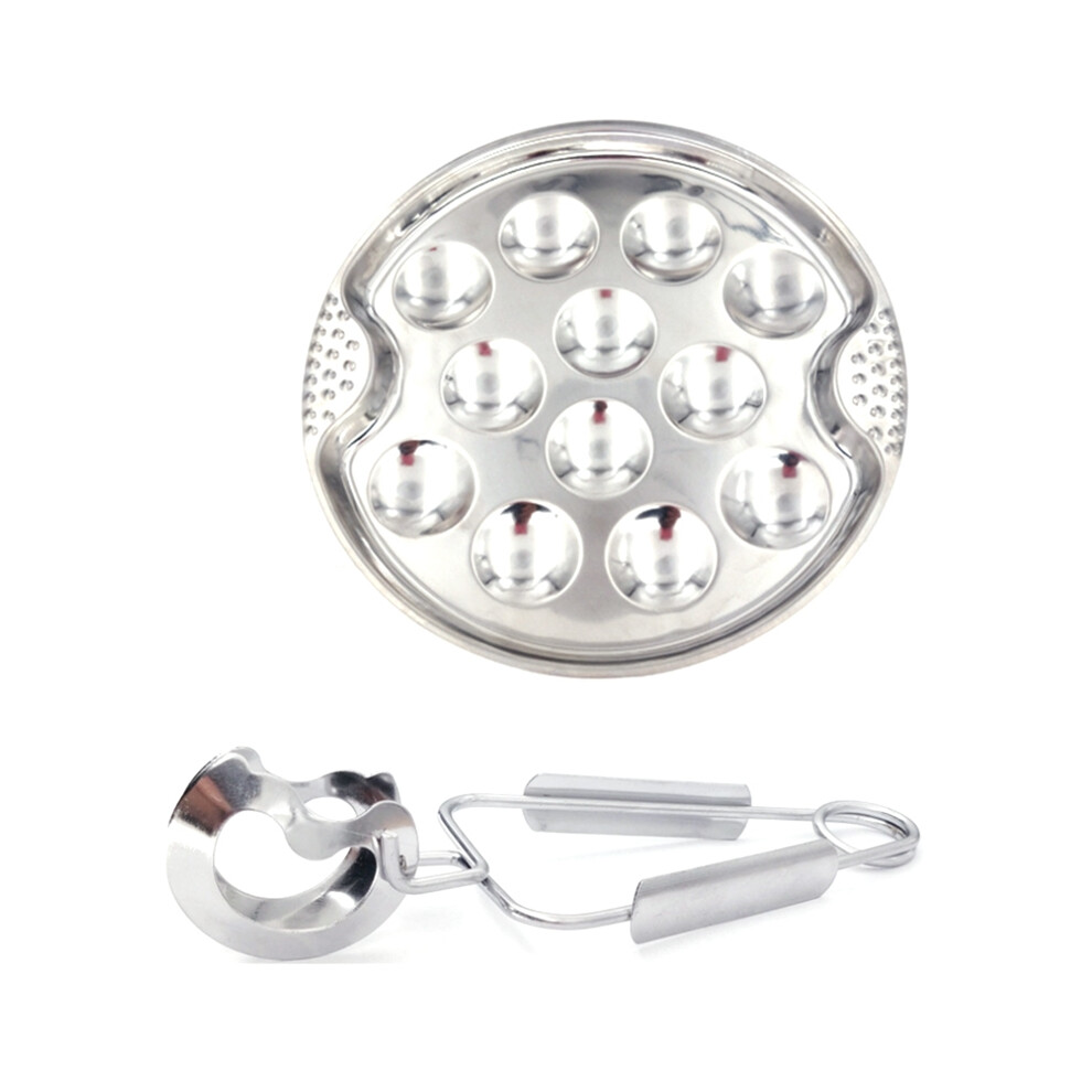 1 Set Of Stainless Steel Snail Mushroom Escargot Plate With 12 Compartments Grilled Snail Tool 12 Grilled Conch Tray 4711764432391