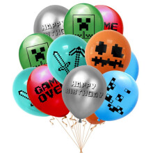 (Set A-12Pcs) 12" Minecraft Pixel Birthday Latex Balloon Party Decoration Kids Shower Baby
