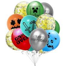 (Set B-10Pcs) 12" Pixel Minecraft Birthday Latex Balloon Party Decoration Kids Baby Shower