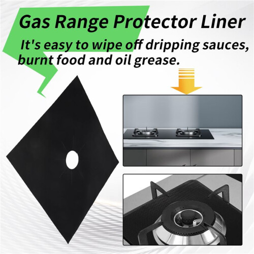 6x Reusable Non-Stick Black Gas Range Stove Top Burner Covers Protector Liner 2