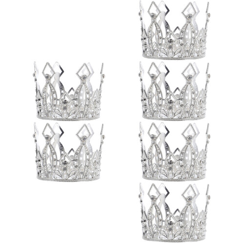 6Pcs Delicate Silver Mini Crown Cake Decor for Kids Celebration 1