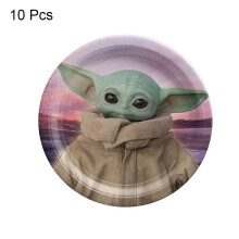 (10pcs-9in Plates)Decoração de festa de aniversário tema infantil Baby Yoda banner balão topper bolo