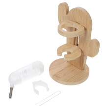 2Sets Household Chinchilla Bottle with Wooden Holder Transparent Khaki