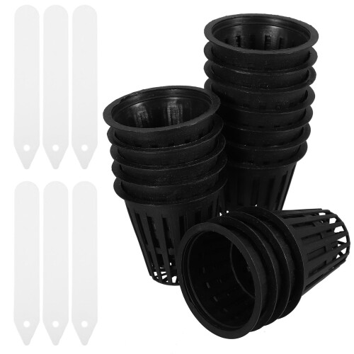 3Sets Slotted Black Mesh Net Pots for Hydroponic Growing with Labels 1