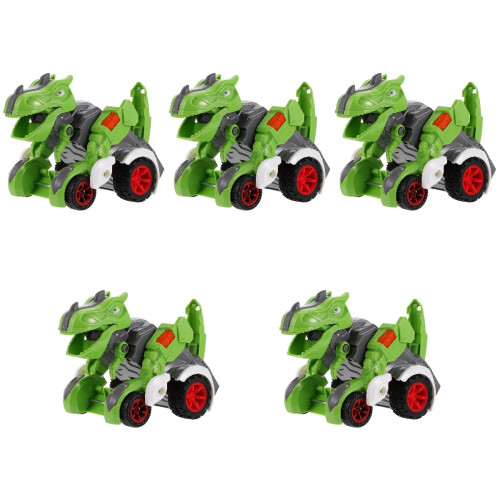 5Pcs Pull Back Dinosaur Car Toy Green Transforming Educational Play 2