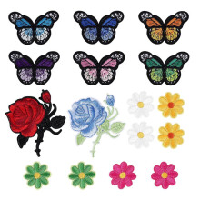 16 Pieces Flowers Butterfly Iron Patches Embroidery Applique Patches for Arts Crafts DIY Decor, Clothing, Bags
