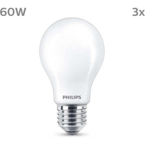 Philips LED-Lampe - PHILIPS - Klassik - 60 W - A60 E27 - Warmweiß - Nicht dimmbar x 3