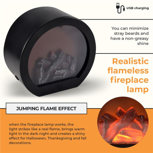 Flameless LED Fireplace Lantern Simulation LED Table Fireplace LED Lantern with Realistic Flame Simulation Decorative