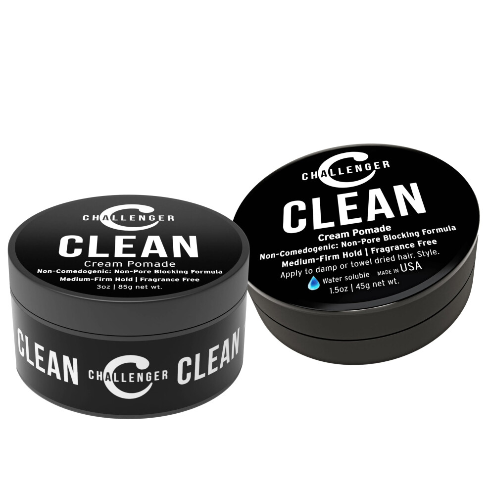 Challenger Cream Fragrance Free Pomade Combo | Non-Comedogenic Styling Product | Unscented Hair Gel | Medium Firm Hold & Clean Ingredients | For All H