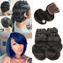 Luxnovolex Brasilianische Echthaarbündel mit Closure 50G/Bündel Unbehandelt Virgin Brazilian Body Wave