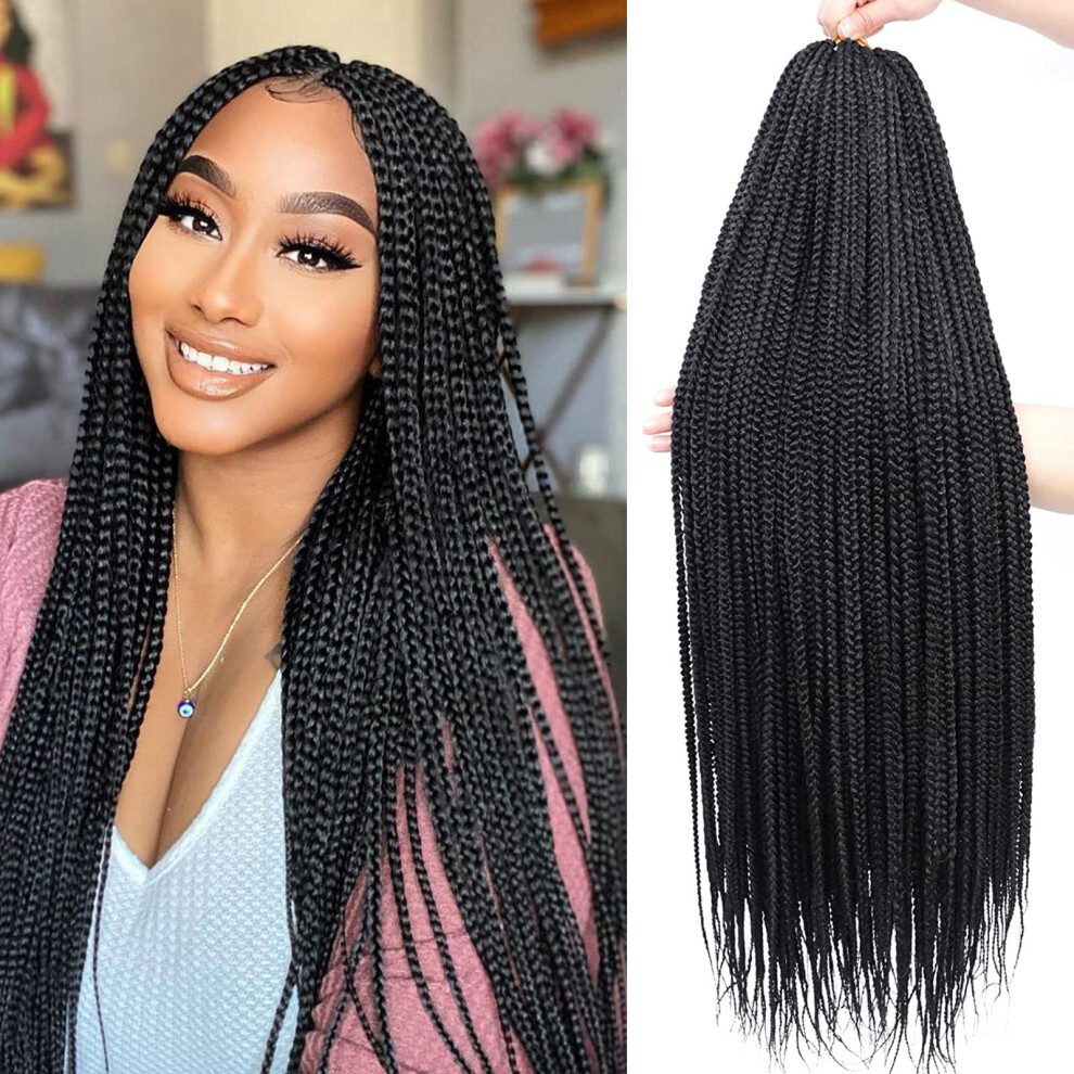 Chicmoi Unisex Black 30 Inch Long Box Braid Crochet Hair 144 Strands Crochet Box Braids Pre Looped Box Braids Crochet Braids Box Braids Crochet Hair (30 Inch Box Bra