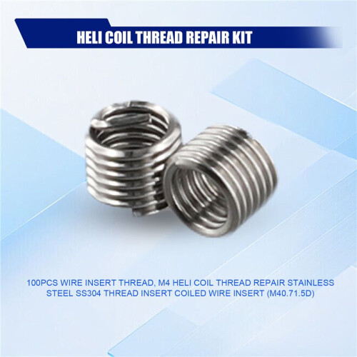 100Pcs Wire Insert Thread, M4 Heli Coil Thread Repair Stainless Steel SS304 Thread Insert Coiled Wire Insert (M40.71.5D) 1