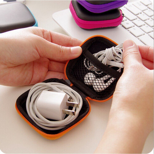 (red,7.5*7.5*2.5cm)Charger Data Cable Storage Bag Mini Portable Antipressure Headset Square Box Storage 2