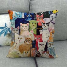 Cats Cozy Many Cushion Cover Plant Print Faux Silk Decoration Material Bedside