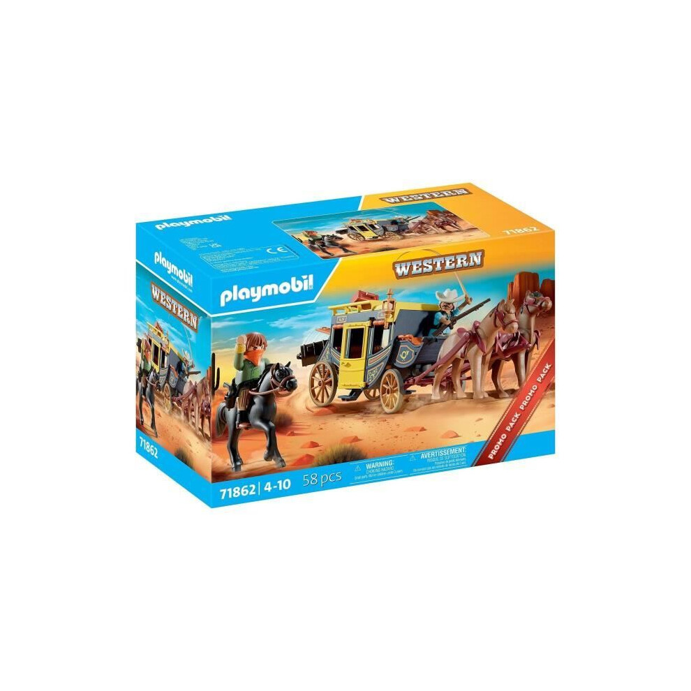 Playmobil 71862 Stagecoach Attack In The Wild West, Promo Packs, Western, For Collectors, 58 Pieces, Aged 14 And Up