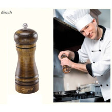 (6in) Salt Wooden Pepper Mill Set Antique Finish Culinary Kitchen Preparation Decor