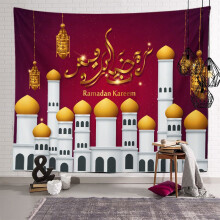 (Purple White, 150x100cm-59.06x39.37in) Mubarak Tapestry Eid Wall Hanging Decor Moon Star Background Muslim Ramadan