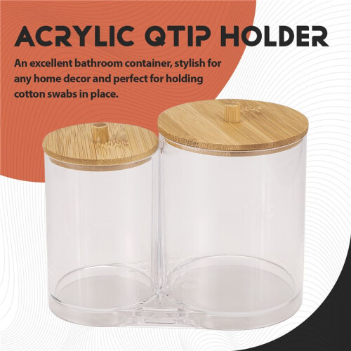 Suporte para Cotonetes de AlgodãO com Tampas de Bambu, Suporte de AcríLico Qtip Distribuidor de Bolas de AlgodãO 1