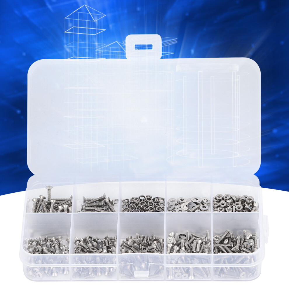 600Pcs 304 Stainless Steel M2 Countersunk Hex Bolts Nuts Washers Set 8081378189834
