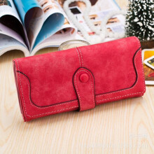 (Red)Women Purse Vintage Frosted Fashion Simple Casual Patchwork Wallets Leather