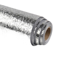Papier Peint Adhésif Effet Aluminium Argenté 60x900cm - Film PVC Imperméable et Résistant à l'Huile pour Cuisine et