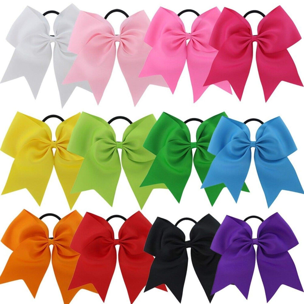 Kenz Laurenz 7" Jumbo Cheer Bow Big Hair Bows Ponytail Holder Large Classic Accessories For Teens Women Girls Softball Cheerleader Sports Elastics Ties Handmade By