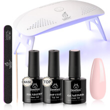 Kit de Esmalte de Uñas Gel Rosa Nude Beetles con Lámpara LED UV 6 Pcs