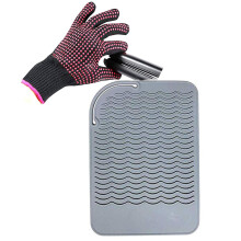 Hitzebeständige Handschuhe mit Silikonmatte für Lockenstab, Glätteisen - 9 x 6,5 cm, grau