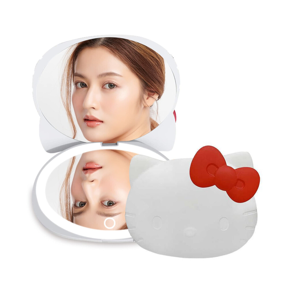 Impressions Vanity Hello Kitty Kawaii Compact Mirror With Touch Sensor Switch For Purse, Led Makeup Mirror With 2X Magnifying Top And Adjustable Brigh