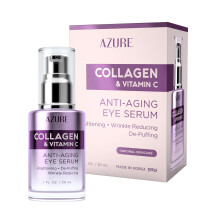 AZURE Collagen & Vitamin C Anti Aging Eye Serum - Toning, De-Puffing & Brightening Serum - Reduces Wrinkles, Fine Lines & Dark Circles - Minimizes Fat