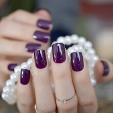 Elevenail Elegante Paarse Glanzende Press On Valse Nagels Korte Squoval Nepnagels Herbruikbare Acrylnagel Tips Geschenk voor Vrouwen