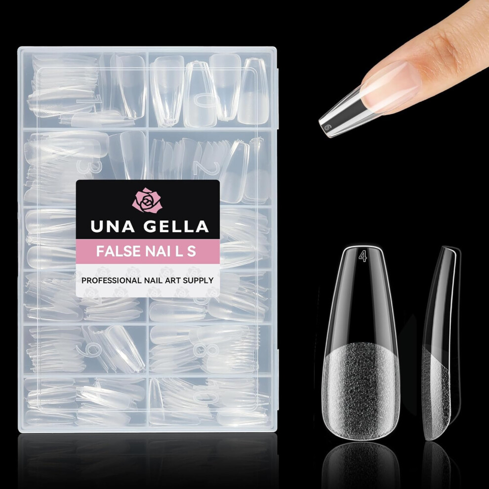 Una Gella Long Coffin Fake Nails Long 504Pcs Pre-Shape Coffin Gel Nail Tips Coffin Nails Tips Clear Long Coffin Tips Coffin Press On Nails Full Cover