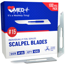 Lames de scalpels jetables MedHelp #15, Paquet de 100, Lames chirurgicales en acier au carbone