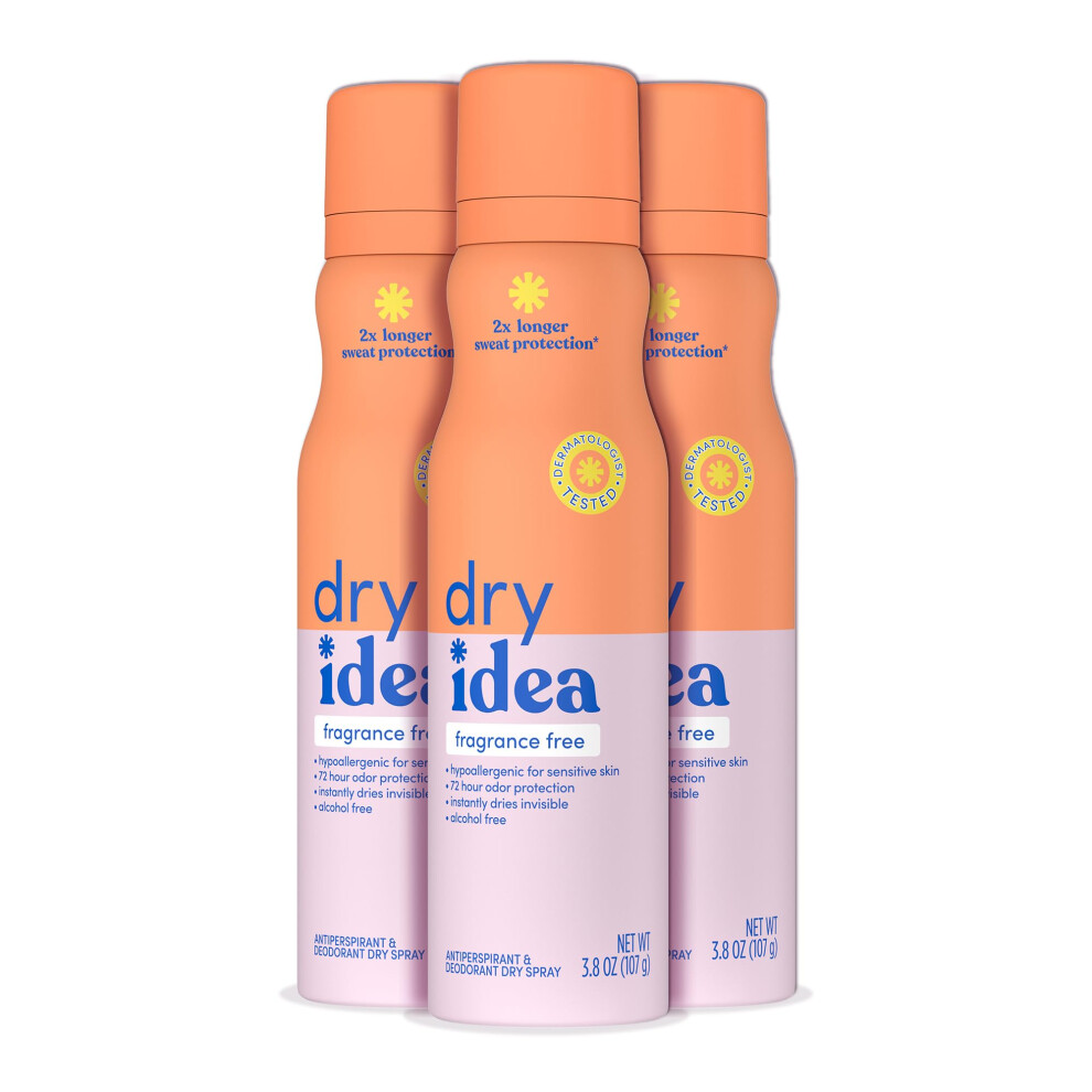 Dry Idea Dry Spray Deodorant & Antiperspirant | 2X Longer Sweat Protection | 72-Hour Odor Protection | Fragrance-Free & Hypoallergenic For Sensitive S