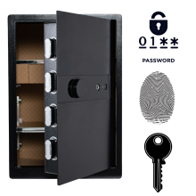Armored Home Biometric Safe Fingerprint & Electronic Lock 58x40x33cm Black Steel Security Box with Leather Interior