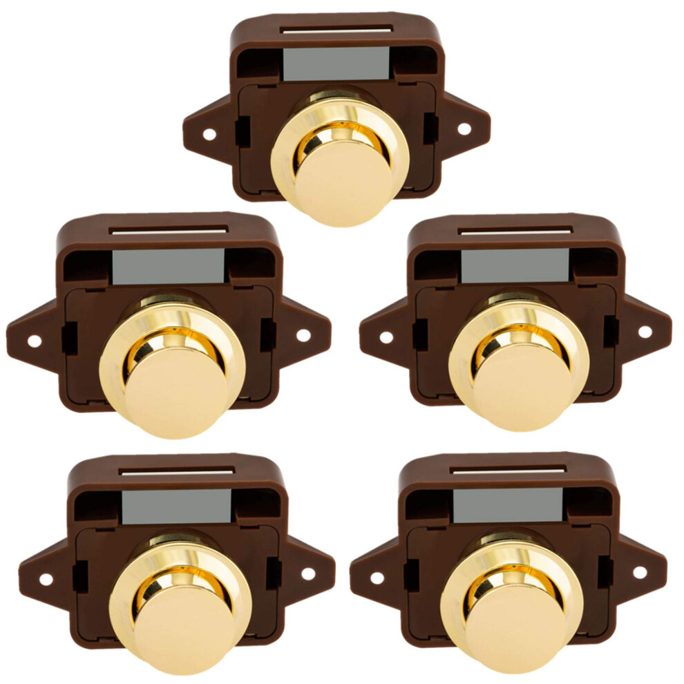 5Pcs Keyless Push Button Catch Door Knob Lock For Rv Caravan Cabinet Boat Motor Home Cupboard, Brown Gold 4711852844778
