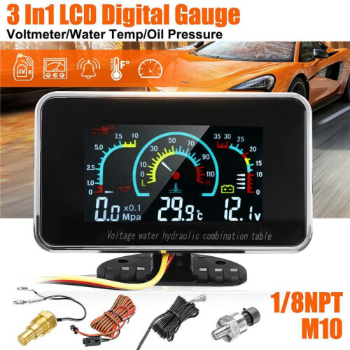 3 In1 LCD Auto Digitale Meter Voltmeter/Oliedruk/Watertemperatuur 12-24V Universeel 1
