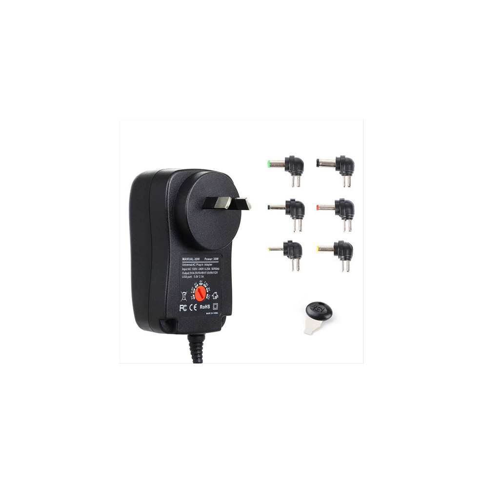 Power Adapter 3-12V Adjustable Voltage USB2.1A 30W Multi-Use Switching Supply AU Plug
