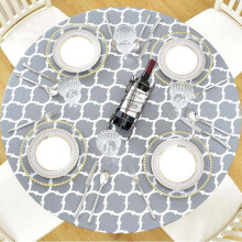 Round Tablecloth with Elastic Waterproof Oil Proof PVC Table Cloth Wipe Clean Table Cover for Indoor and Outdoor