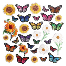 Embroidered Flowers Iron Patches for Clothing,33PCS Sew Sunflower Butterfly Applique for Clothes Dress Hat Jeans