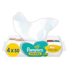 Pampers Perfume-Free Sensitive New Baby Wipes - 4 x Packs of 50 (200 Wipes)