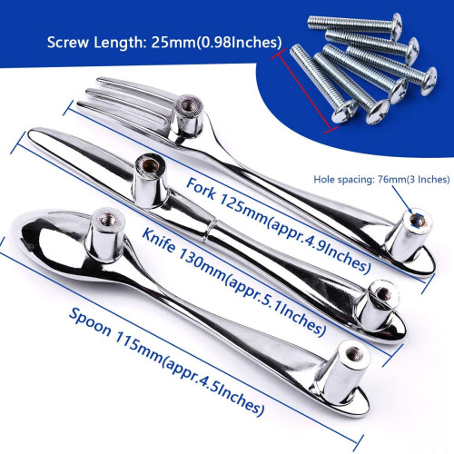 6 PCS Knife Spoon Fork Kitchen Cabinet Closet Drawer Pull Handles Knobs 3-Inch Center to Center (Silver) 2