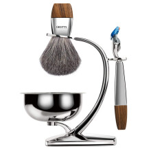 GRUTTI Premium Scheerborstelset met Luxe Das Borstel, Zeepkom en Handmatige Scheermes, Scheerstandhouder
