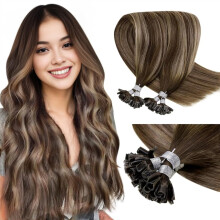 LaaVoo U Tip Haarverlängerungen Echthaar Braun Balayage Dunkelbraun Ombre Aschbraun K Tips