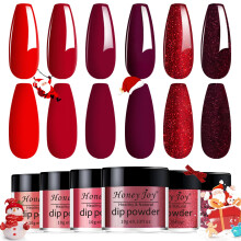 Honey Joy 6 BOX/SET Weinrot Dip-Pulver Glitzer Dunkelrot Feine Dip-Pulver Farben ohne UV-Lampe