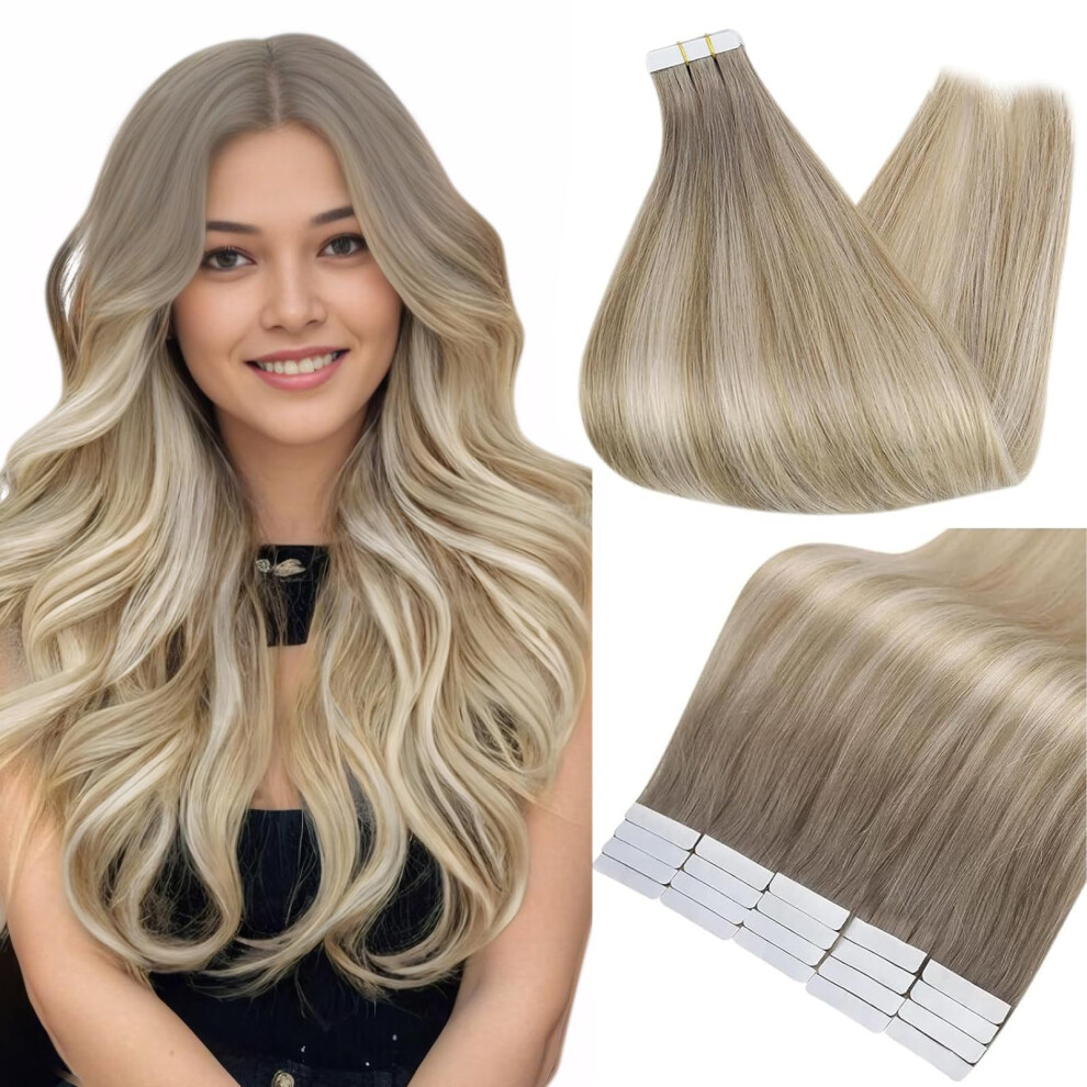 Fshine Full Shine Tape In Extensions Real Human Hair 20Pieces Color 19/8/60 Blonde And Brown Balayage Hair Extensions Straight Hair Extensions Real Human Hai