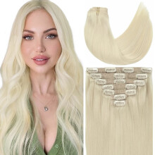 Caliee Clip in Blonde Haarverlängerungen aus echtem menschlichem Haar, dicke nahtlose Doppelweft