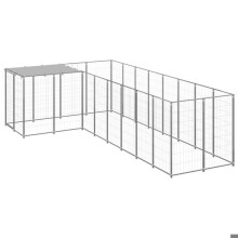 Chenil externo com cercado para animais cachorro prateado 6,05 m² aço 02_0000293
